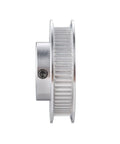 Side view of aluminum 5mm bore 60 tooth 2GT timing pulley from the Aluminum 5mm Bore 60 Tooth 2GT Timing Pulleys Set With 20T GT2 Pulleys And 200mm Closed Loop Belts For 6mm Wide Belts Ideal DIY Kit For 3D Printers And CNC Machines Includes Wrench.