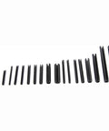 Assorted Slotted Spring Dowel Pins Kit, 450 Piece Set, Durable Spring Steel With Black Oxide Finish, lined up in size order