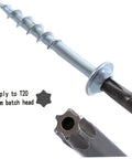 Close-up of a Torx T20 pocket hole screw showing thread and head design, part of the Pocket Hole Screws Self Tapping Torx T20 Coarse Thread Wood Screws 1 1 4 Inch 32mm Silver 100 Pack Built For Hardwood Fences Decks Outdoor Projects No Fuss DIY Woodworking With Durable Carbon Steel Construction.