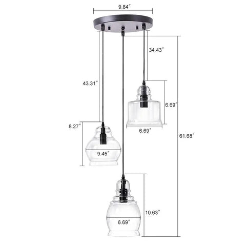 Glass Pendant Light Fixtures Set For Dining Room And Kitchen Island Dope Modern Hanging Cluster Chandelier With 3 Lights Adjustable Height