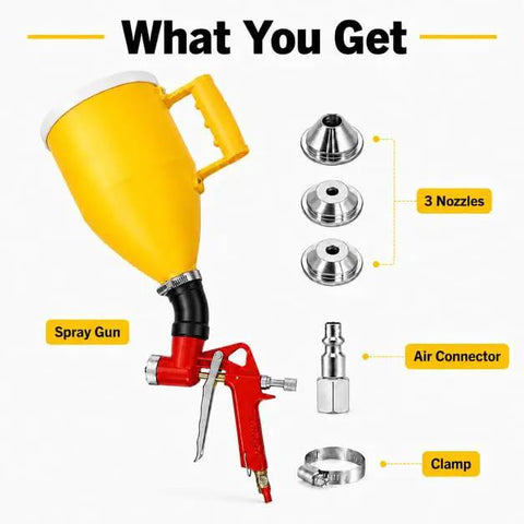 Heavy Duty Wall Texture Sprayer With Large Hopper Gun And Versatile Nozzle Tips for drywall ceilings, includes spray gun and nozzles.