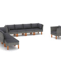 9 Piece Outdoor Garden Lounge Set With Weather Resistant PE Rattan And Steel Frame Zippered Cushions in L-shape design