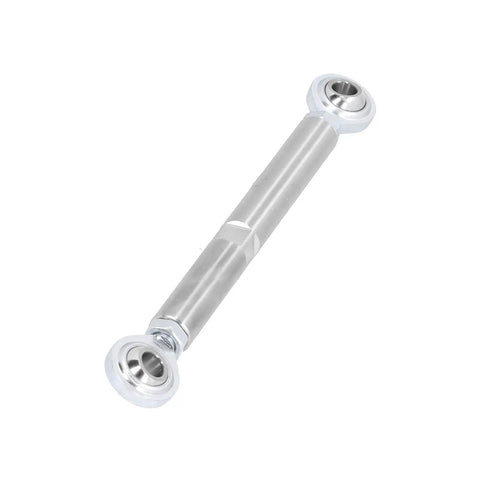 Adjustable Heim Joint Alternator Tensioning Rod Bracket For SBC BBC 350 454 V8 5 1/2 Inch stainless steel design, showing ends clearly.