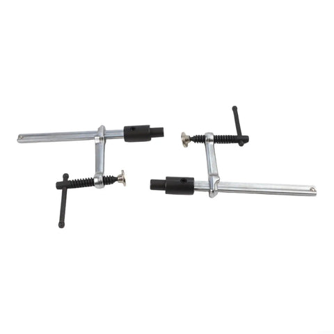 Two Pack Quick Action Bench Dog Clamps For 16mm Holes Hold Down Clips with Fast Lock 160mm Clamp Range, silver and black tool