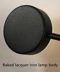Close-up of baked lacquer iron lamp body of Modern Nordic LED Wall Sconce Light Fixture Sleek Black Iron And Acrylic Frame.