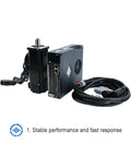 Front view of AC servo motor with matched driver and cable bundle; black metal housing, 220V 600W