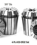 Set of ER32 spring collets in various sizes, industrial-grade for CNC mills and lathes, showcasing high precision and durability.