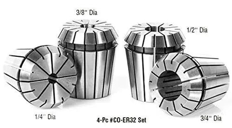 Set of ER32 spring collets in various sizes, industrial-grade for CNC mills and lathes, showcasing high precision and durability.