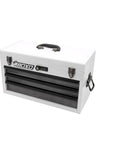 Heavy Duty 3 Drawer Steel Tool Box With Locking System, Portable hand carry toolbox in white 20-gauge steel, secure lock, easy latch