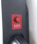Smart Electric Vehicle Wall Charger With Fast 7KW Hardwired Setup And Type 2 Connector showing emergency stop button detail.