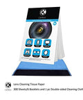 CamKix lens cleaning tissue paper box with 50 sheets and blue double-sided microfiber cleaning cloth