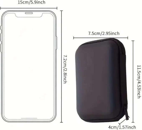 Top Shelf Travel Electronic Organizer Case Featuring A Rugged Foldable Hard Shell next to an iPhone for size comparison.