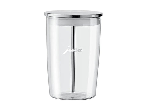 Next Level 5th Gen Automatic Smart Coffee Machine Bundle Featuring Piano Black Finish Plus Matching Glass Milk Frothing Container.