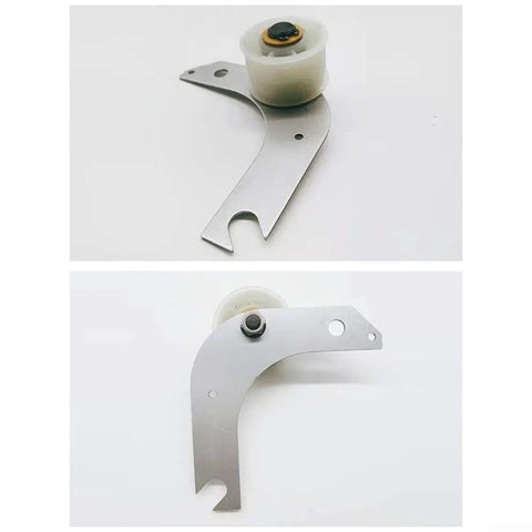 Complete Dryer Idler Pulley Assembly With Bracket For Easy Bolt On Install, Keeps Drive Belt Tension Steady To Preserve Smooth Drum Rotation And Quiet Operation, DIY Friendly Replacement, metal bracket with white pulley