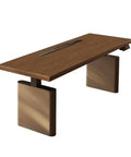Solid Walnut Electric Standing Desk With Built In Charging Ports For Legit Smooth Height Adjustments And Pro Home Office Setup Ergonomic Sit Stand Workstation side angle with black steel frame.