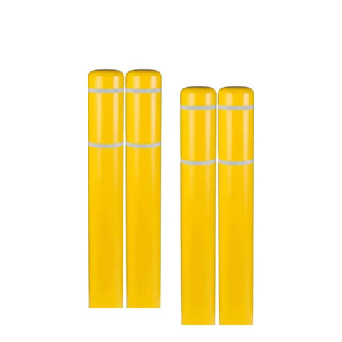 Heavy Duty 4 Pack Bollard Covers 7x52 Inch High Viz Reflective Tape For 6 5 8 Od Posts. Yellow HDPE post covers with reflective stripes.