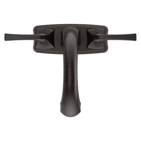 Overhead view of Tuscan Bronze Centerset Bathroom Sink Faucet With Two Handles For 3 Hole Sinks 4 Inch Center Set Spout