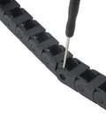 1 Meter Closed Drag Chain Cable Carrier 10x10mm For 3D Printer And CNC Machines, Pro Grade Durable Plastic Wire Chain With Low Friction, R18 Internal Size, Includes Screwdriver Tool, Perfect For Clean No Fuss Cable Runs. Black plastic drag chain with screwdriver