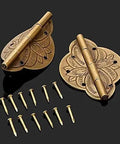 Two Pack Brass Wooden Jewelry Box Cabinet Door Embossed Decorative Hinge for Vintage Retro Furniture Hardware with screws