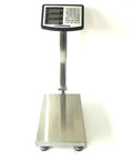 Heavy Duty Digital Floor Scale Platform With A Built Tough Design Plug And Play Setup Straight Shooting Accuracy Ready To Roll For Shipping Logistics Commercial Warehouses And Retail Shops Handling Up To 660 Pounds Smoothly, stainless steel finish with display.