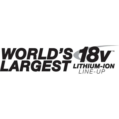 Logo graphic reading World's Largest 18V Lithium-Ion Line-Up on white background