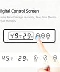 Digital control screen of 3D Printer Filament Dryer Box For Anti Moisture Storage, humidity settings at 49 RH and 29°C.