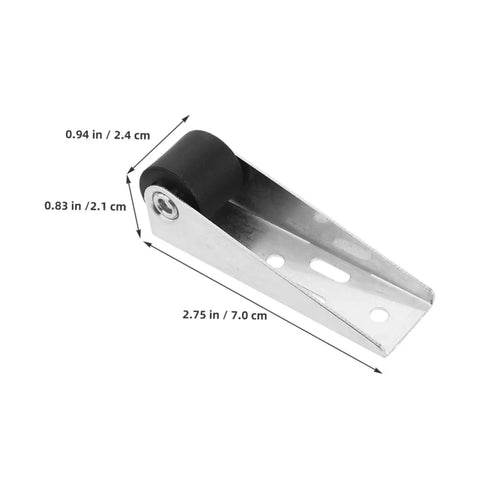 Heavy Duty Premium Barn Door Bottom Support Wheels With Quiet Precision Bearing Casters Designed For No Sweat Smooth Gliding High Wear Resistance 4 Pack Hardware Set, silver metal roller with black wheel.