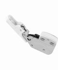 Heavy Duty Push To Open Cabinet Lock With Auto Release Spring For Kitchen Bedroom Cupboard Doors Easy Install Touch Catch Latch Rebound Door Catch No Handles Needed White Plastic, side view showing design and mechanism.