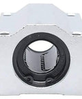 2 Pack Linear Motion Ball Bearing Slide Blocks Offer Buttery Smooth Glide For CNC Routers 3D Printers And Maker Upgrades Featuring Rock Solid Precision Silver Bushings, front view showing the bearing unit.