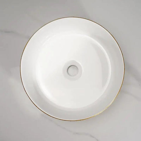 Bathroom Sink Retro Household Golden Round Sink Light Luxury Texture Pattern Bathroom Above Counter Basin, 360 * 360 * 130Mm top view.