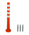 Heavy Duty Flexible Bollard Built Damn Tough For Busy Parking Lots Takes Serious Beating And Springs Back, 39-inch orange and white traffic barrier with mounting hardware.