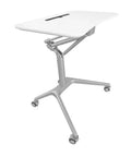 Zero Stress Height Adjustable Standing Desk With Smooth Roll Mobile Laptop Cart And Weight Bearing Pneumatic Lift For Relaxed Home Office Flex Setup White, sleek design with casters.