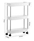 No Sweat Rolling Utility Cart With Smooth Slide Out Storage Rack And Reinforced Hook Compact Mobile Shelving Organizer Fits Narrow Slots Easy Tool Free Assembly For Bathroom Or Kitchen Game Changer, dimensions 39.8x12.6x61 cm, white steel frame.