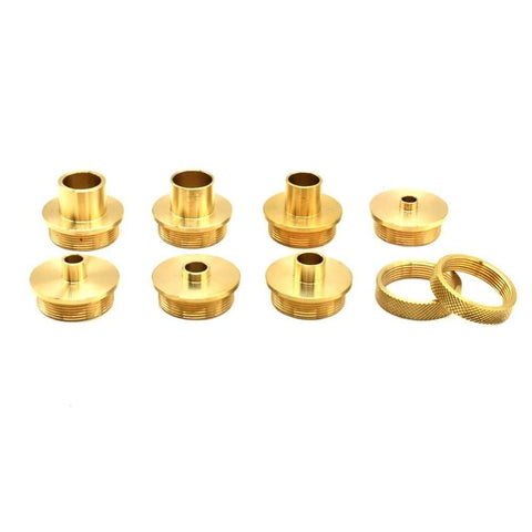 Brass Router Bushing Set, 9-Piece Pro-Grade With Guide Sizes 5/16, 3/8, 7/16, 1/2, 5/8, 3/4, 51/64 Inch And Two Locknuts.