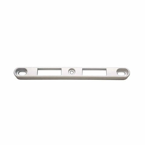 Two Point Mortise Strike For White Finish Patio Door Handles Zinc Diecast Keeper Works With Interlock Two Point Mortise Lock Roto Patio Door Application Six And One Half Inch Tall Center To Center Five Eighths Inches Durable Locking Keeper