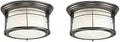 Two-Light Exterior Flush-Mount Porch Light In Weathered Bronze With White Alabaster Glass, Steel Housing, UL Listed, 2-Pack, side view.