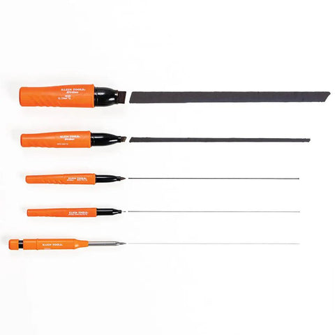 Set of five orange-handled precision tools lined up on a white background, showcasing varied tip sizes for detailed work.