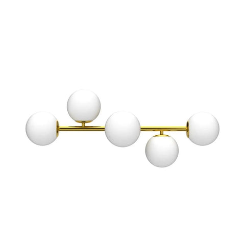 Five Light Bathroom Vanity Light Fixture With Milk Glass Globes In Brass Finish For A Slick Mid Century Modern Look And Semi Flush Mount Ceiling And Wall Sconce G9 Base