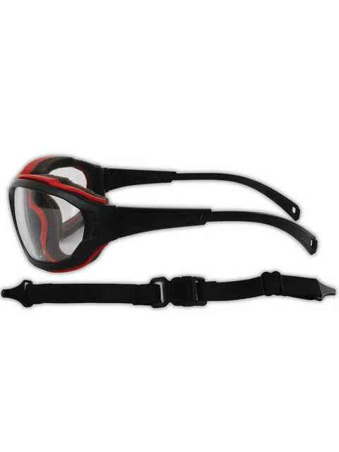 Top Shelf Industrial Safety Glasses Bulk Pack Featuring Scratch Resistant Polycarbonate Lenses For Hella Clear Vision And Built Different Work Site Impact Protection side view with adjustable strap
