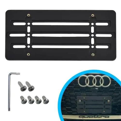 Audi Front Bumper License Plate Bracket With 6 Unique Screws And Wrench Kit For 2000 To 2025 Audi Models No Drilling Tow Hook Mount