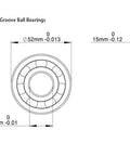Technical diagram of 6304 Deep Groove Ball Bearing 20x52x15mm, 2RS double shield, depicting dimensions and design features.