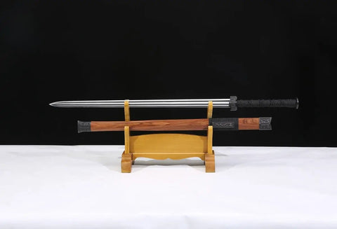 Hand-Forged Damascus Han Sword With 42-Inch Battle-Ready Chinese Longquan Blade Full Tang Heat Tempered Rosewood Handle And Scabbard