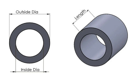 Aluminum Spacer Three Quarters Inch OD Three Eighths Inch ID Choose Your Length Unthreaded Round Standoff Bushing Plain Finish Fits Three Eighths Inch Bolts Or M10 6061 Aluminum Alloy Pack Of Ten diagram