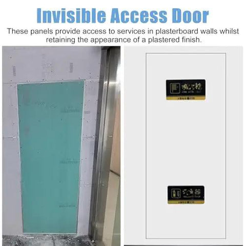 Rock Solid Heavy Duty Magnetic Access Door Panel Featuring Dead Simple Hidden Drywall Push Button Mechanism For Ceiling Or Wall Inspection Adjustable Aluminum Frame in plastered wall.