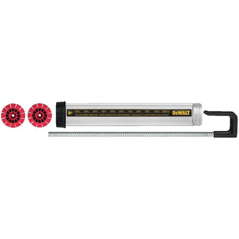 Caulking Gun Sausage Tube Conversion Kit for DCE5801 shown with two red discs, spring, and clear tube marked with percentage.