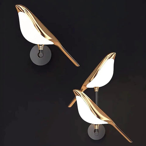 Cool Magpie Themed LED Bird Wall Light In Gold One Light Acrylic Fixture For Living Room And Bedroom Adjustable Bird Head SMD LED Bulb Included Modern Fun Bedside Decor