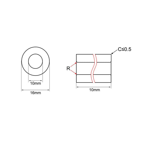 Self Lubricating Sintered Bronze Bearing Sleeves 10mm Bore 16mm OD 10mm Length 6 Pack dimension diagram