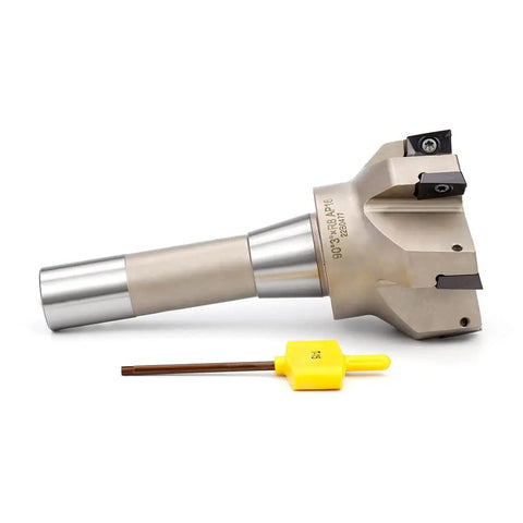 Beefy Heavy Duty Indexable End Mill With R8 Shank And 3 Inch Cutting Diameter For Milling, Six Flutes, Six And A Quarter Inch Overall Length