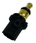Close-up of coolant temperature sensor featuring brass tip and black plastic housing.