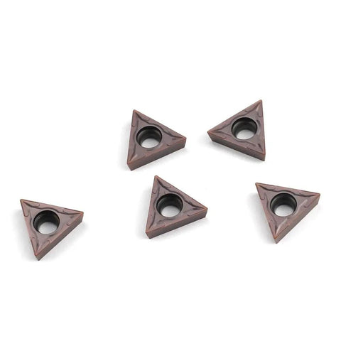 Pro Grade Carbide Turning Inserts For Lathe TCMT16T304 60 Degree Diamond, shown in a pack of five, for finishing steel and cast iron.